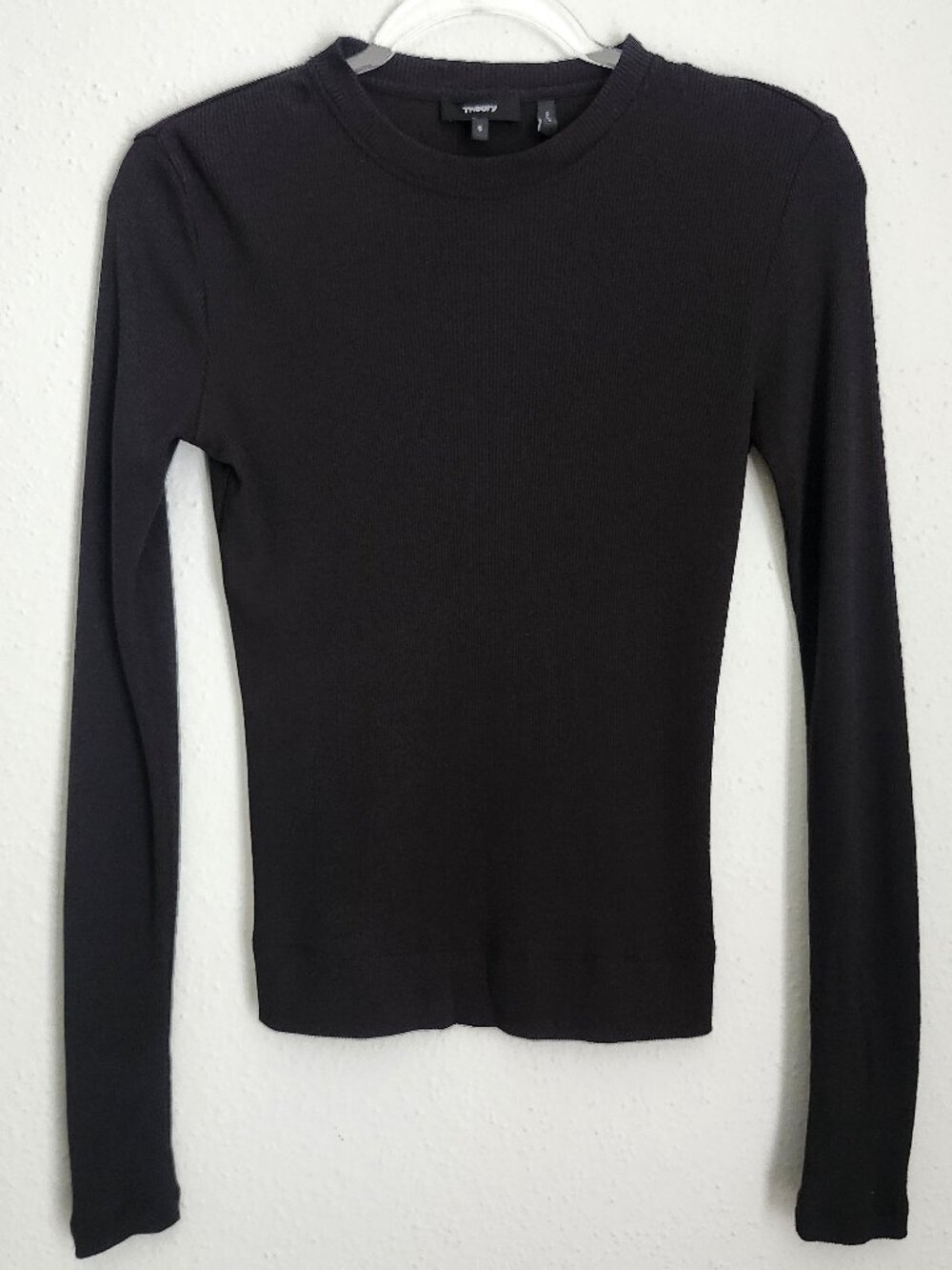 THEORY Tiny Tee Compact Ribbed Long-Sleeve Pima Cotton Top S